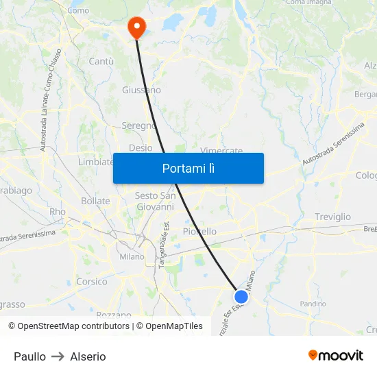 Paullo to Alserio map