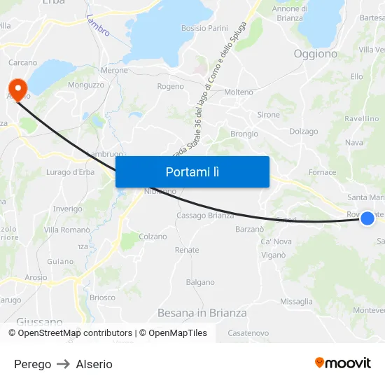 Perego to Alserio map