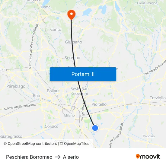 Peschiera Borromeo to Alserio map