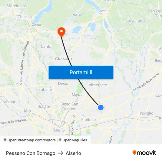 Pessano Con Bornago to Alserio map
