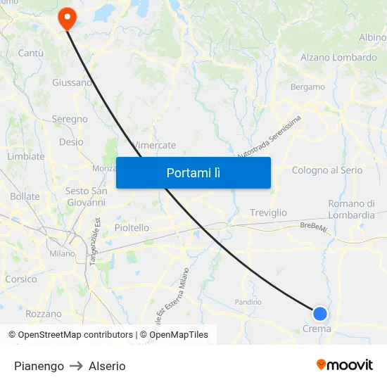 Pianengo to Alserio map