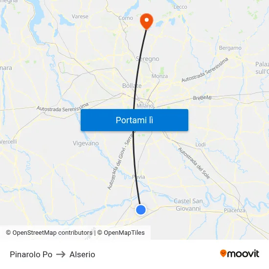 Pinarolo Po to Alserio map