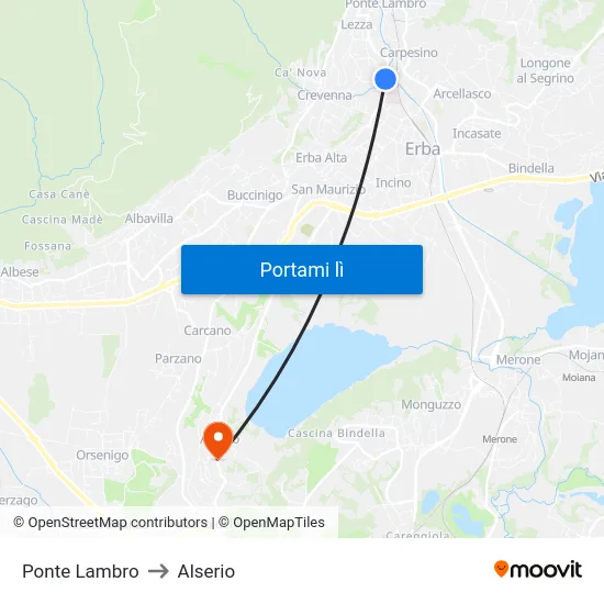 Ponte Lambro to Alserio map