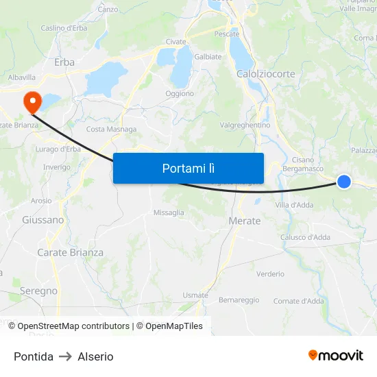 Pontida to Alserio map