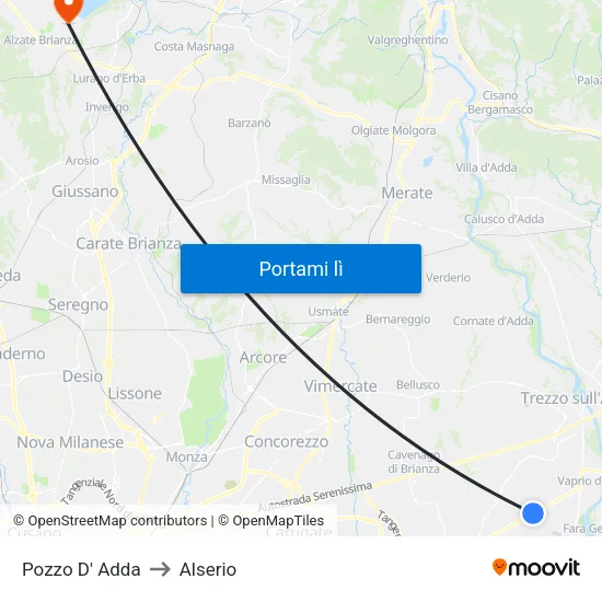 Pozzo D' Adda to Alserio map