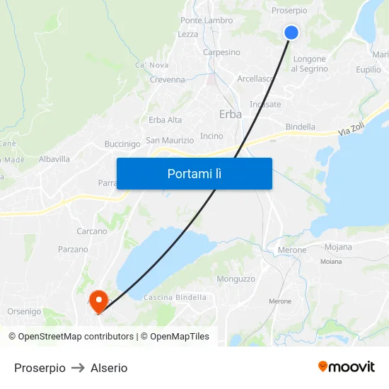 Proserpio to Alserio map