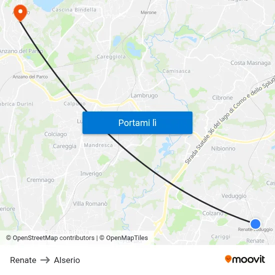 Renate to Alserio map