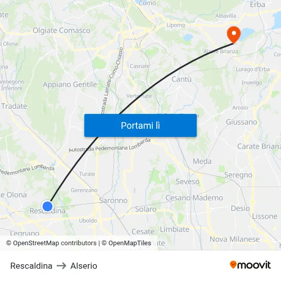 Rescaldina to Alserio map