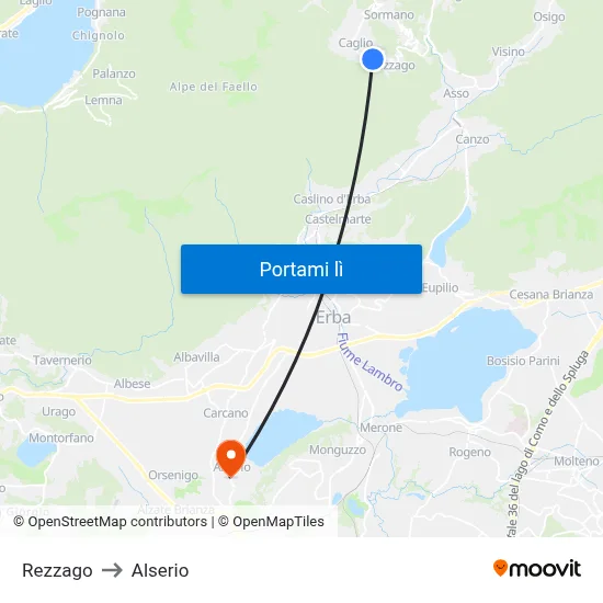 Rezzago to Alserio map