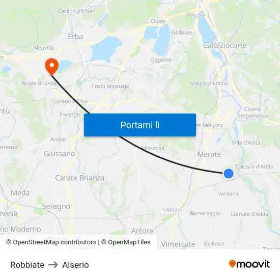 Robbiate to Alserio map