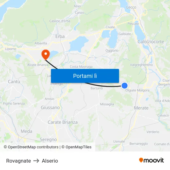 Rovagnate to Alserio map