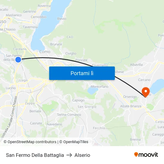 San Fermo Della Battaglia to Alserio map