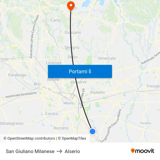 San Giuliano Milanese to Alserio map