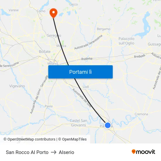 San Rocco Al Porto to Alserio map