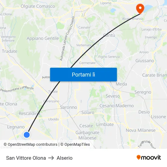 San Vittore Olona to Alserio map