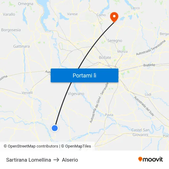 Sartirana Lomellina to Alserio map