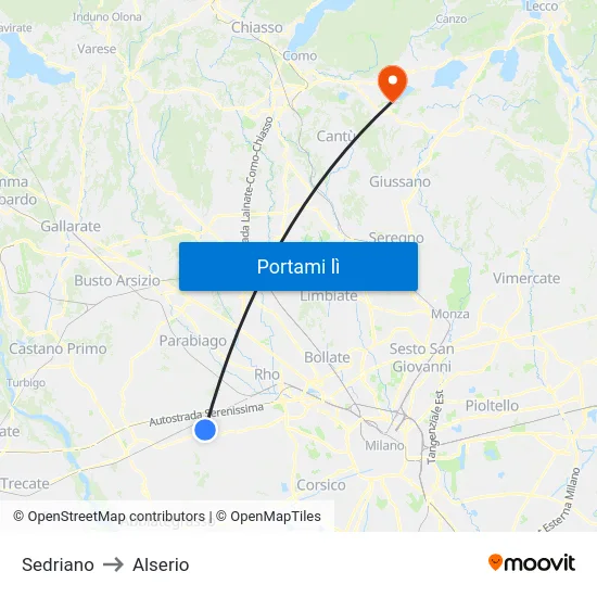 Sedriano to Alserio map