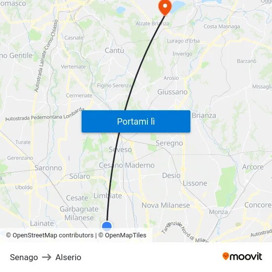 Senago to Alserio map