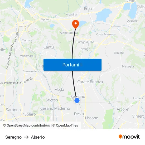 Seregno to Alserio map