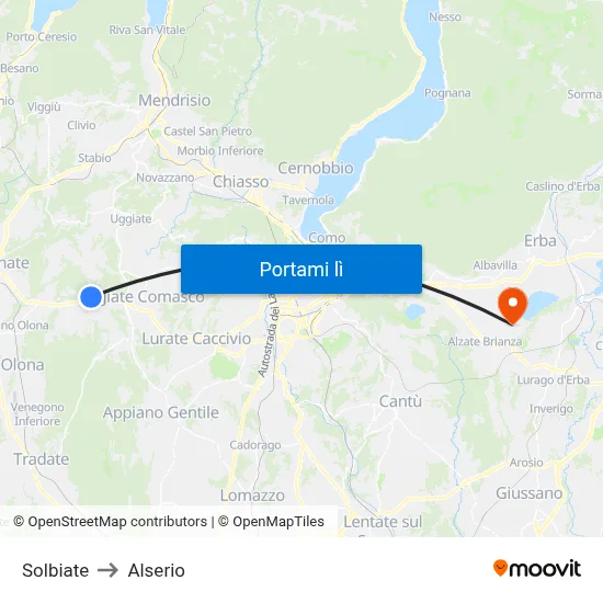 Solbiate to Alserio map