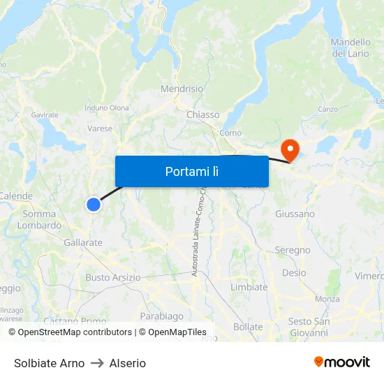 Solbiate Arno to Alserio map