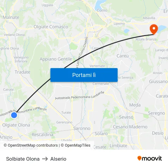 Solbiate Olona to Alserio map