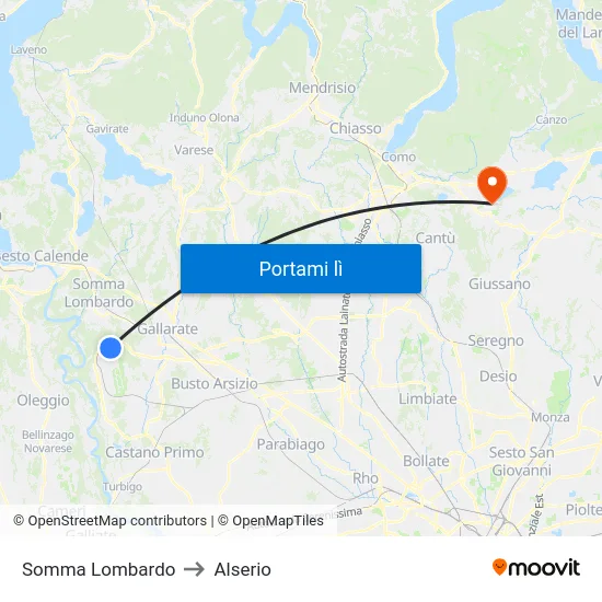 Somma Lombardo to Alserio map