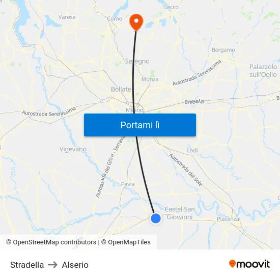 Stradella to Alserio map