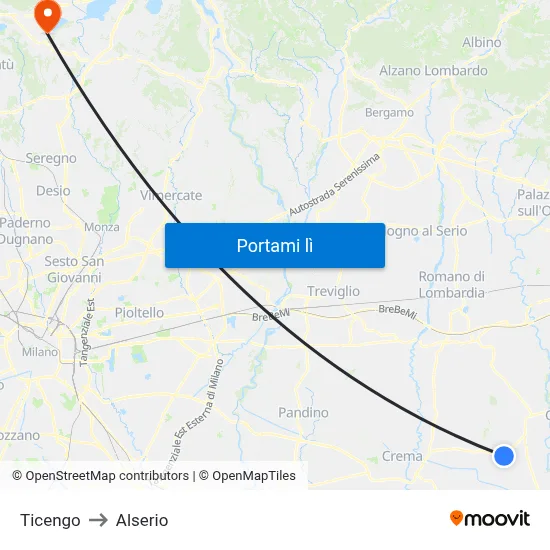 Ticengo to Alserio map
