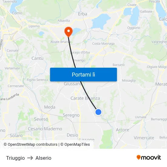 Triuggio to Alserio map