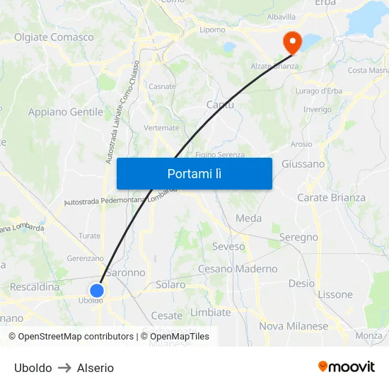 Uboldo to Alserio map