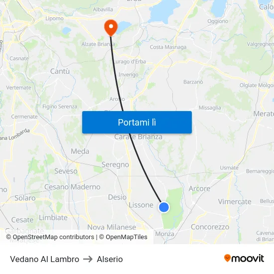 Vedano Al Lambro to Alserio map