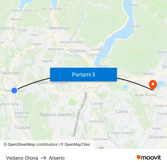 Vedano Olona to Alserio map