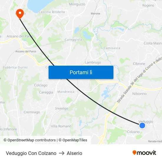 Veduggio Con Colzano to Alserio map