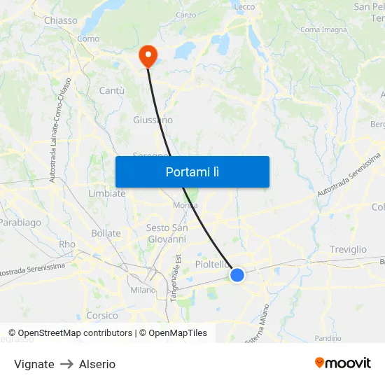 Vignate to Alserio map