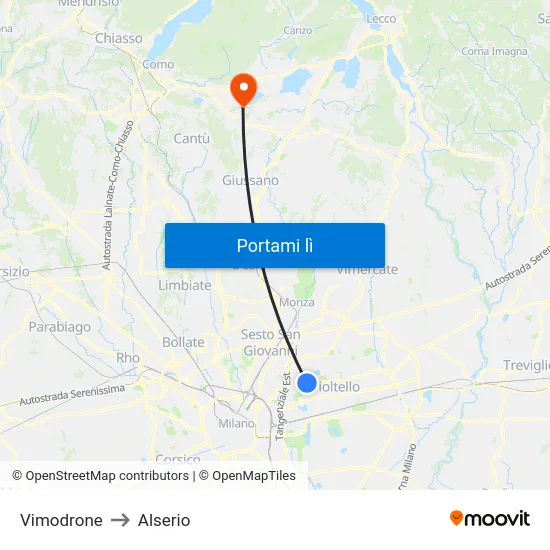 Vimodrone to Alserio map