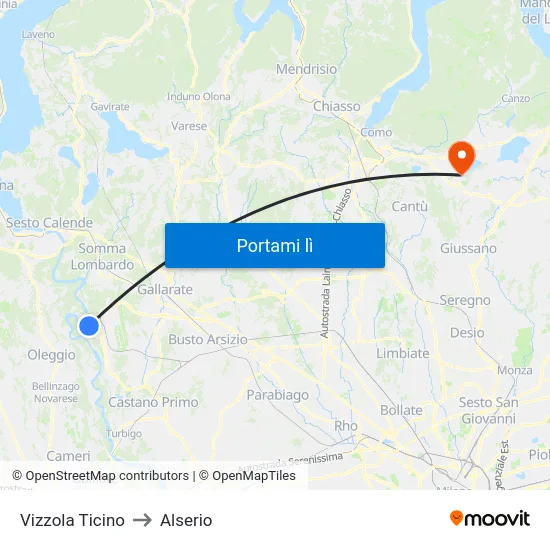 Vizzola Ticino to Alserio map