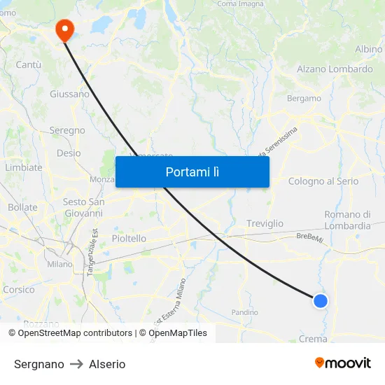 Sergnano to Alserio map
