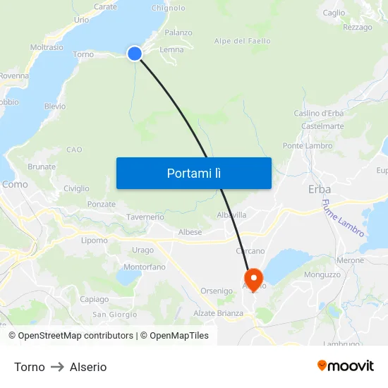 Torno to Alserio map