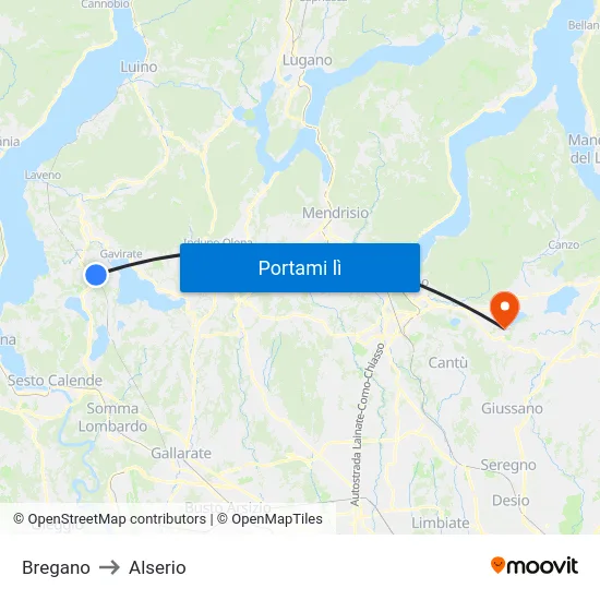 Bregano to Alserio map