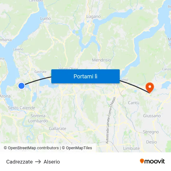 Cadrezzate to Alserio map
