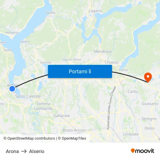 Arona to Alserio map