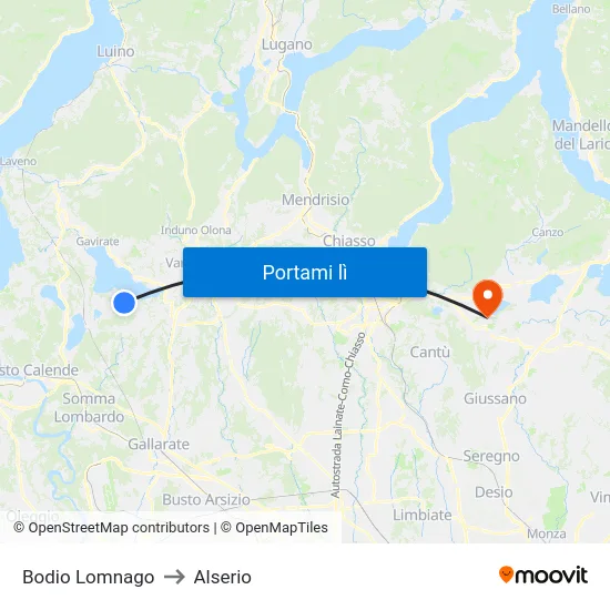 Bodio Lomnago to Alserio map