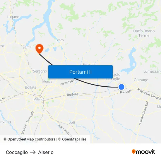 Coccaglio to Alserio map