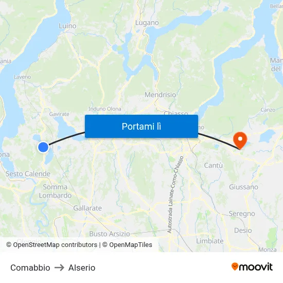 Comabbio to Alserio map