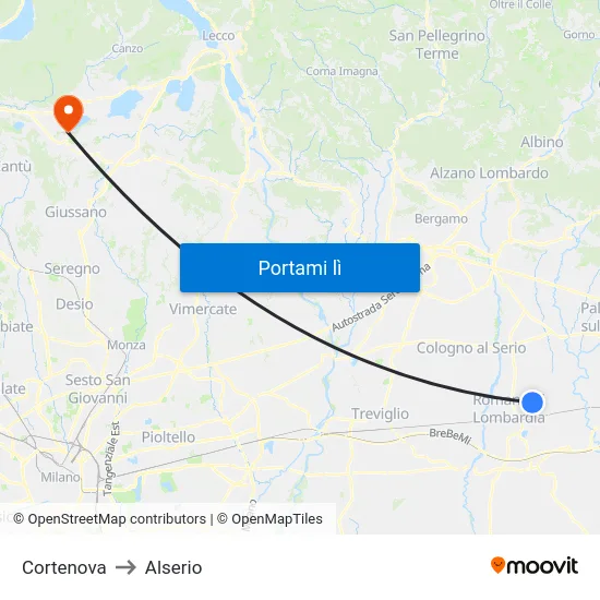 Cortenova to Alserio map