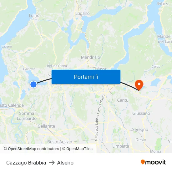 Cazzago Brabbia to Alserio map