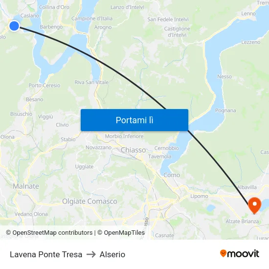 Lavena Ponte Tresa to Alserio map