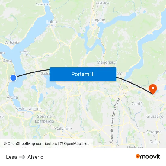 Lesa to Alserio map
