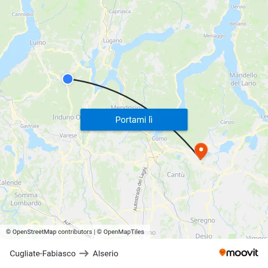 Cugliate-Fabiasco to Alserio map